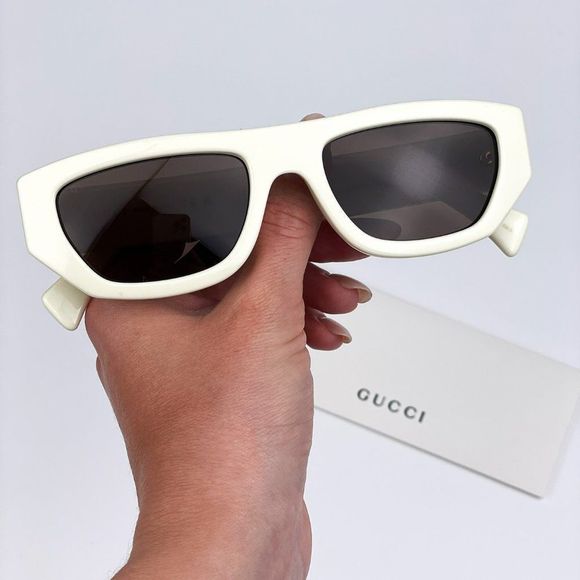 Gucci GG1134S 003 Sunglasses Ivory White Brown Rectangle Unisex - Picture 5 of 13